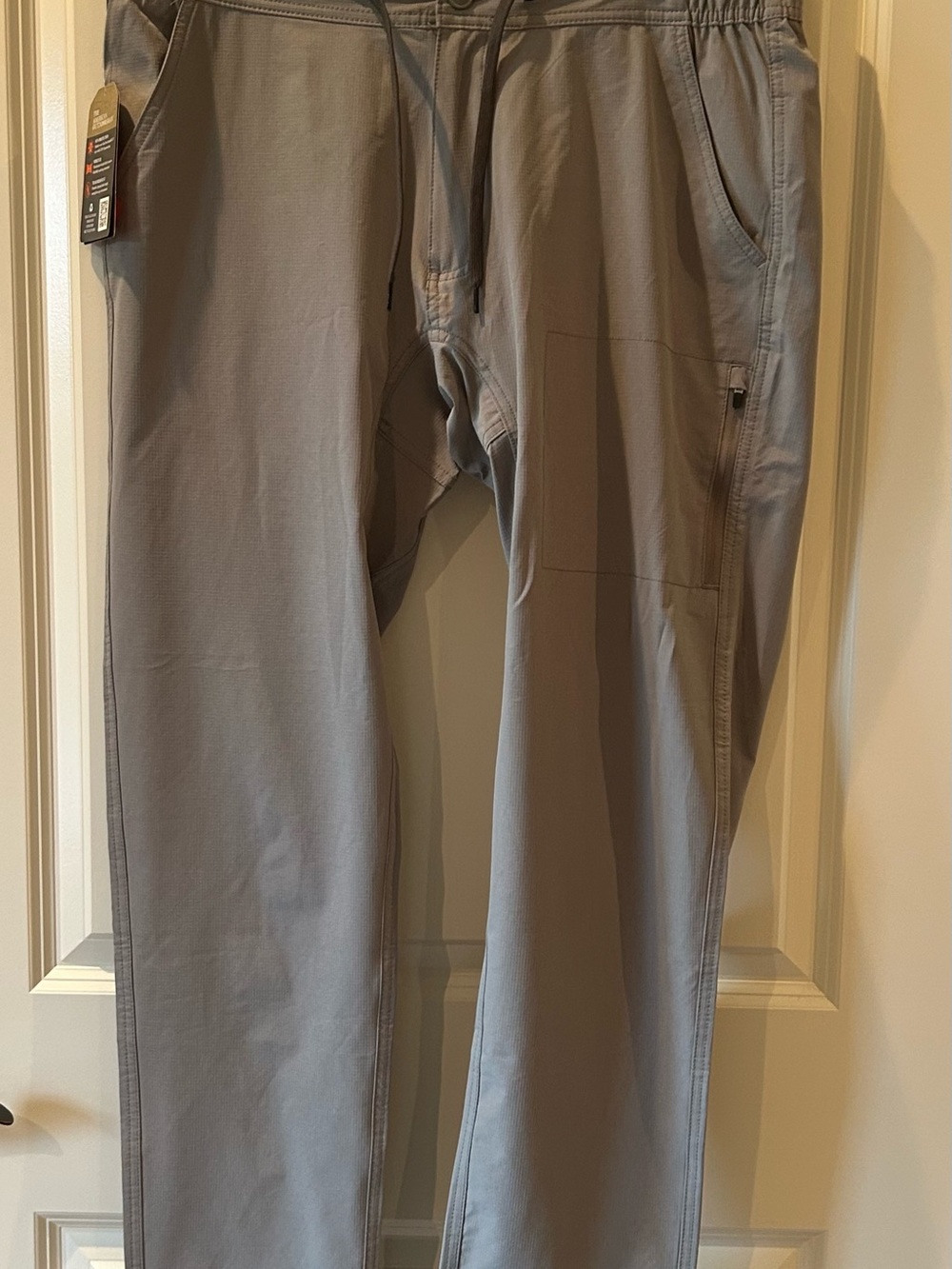 Men's Gray Stretch Cargo Pants with Elastic Drawstring Waist